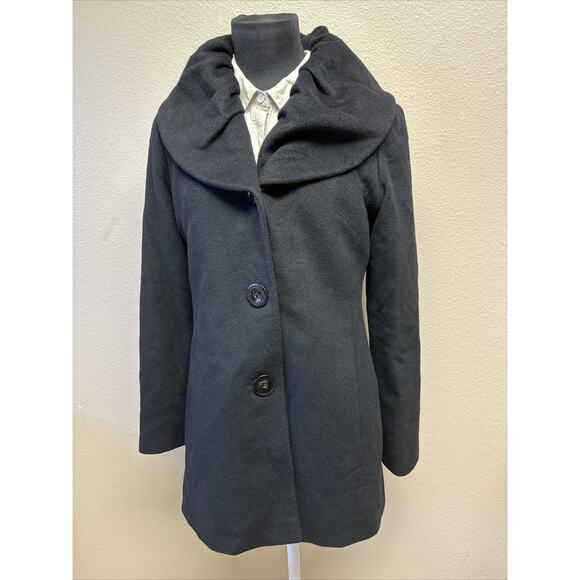 Fleurette Women’s 6 Loro Piana Wool Cashmere Blend Three Button Black Pea Coat